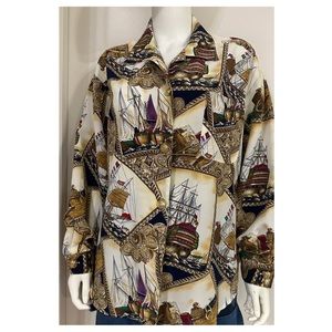 Vintage SK and Company nautical button up blouse.